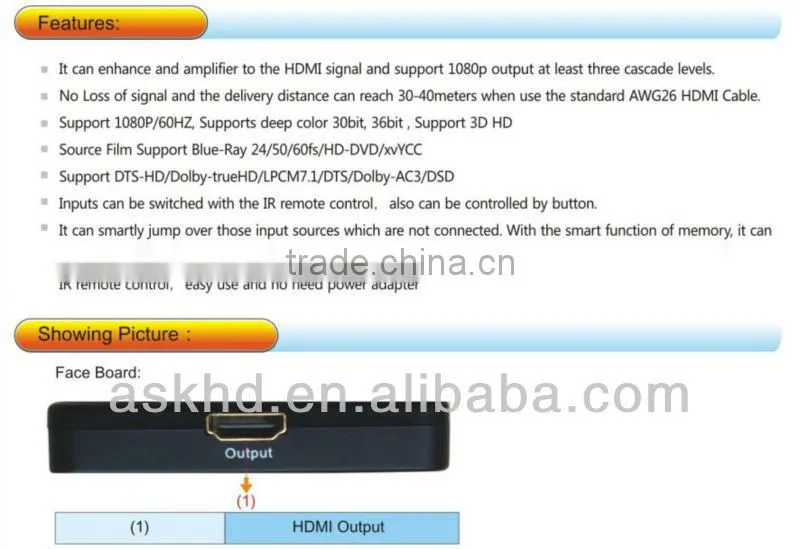 Automatic 3-Port HDMI Video Switch with remote control