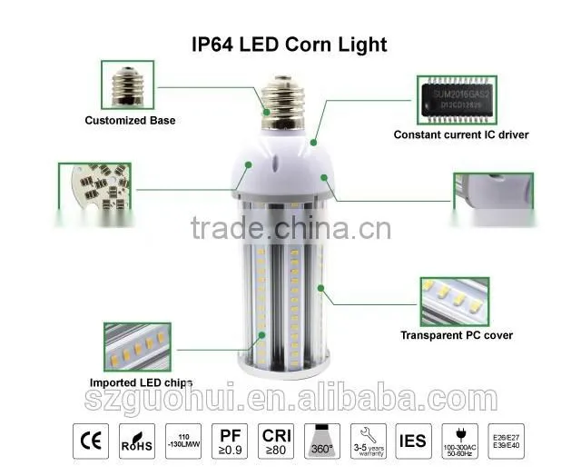 30W high efficiency 130lm per watt IP64 E27 E26 E40 LED corn light