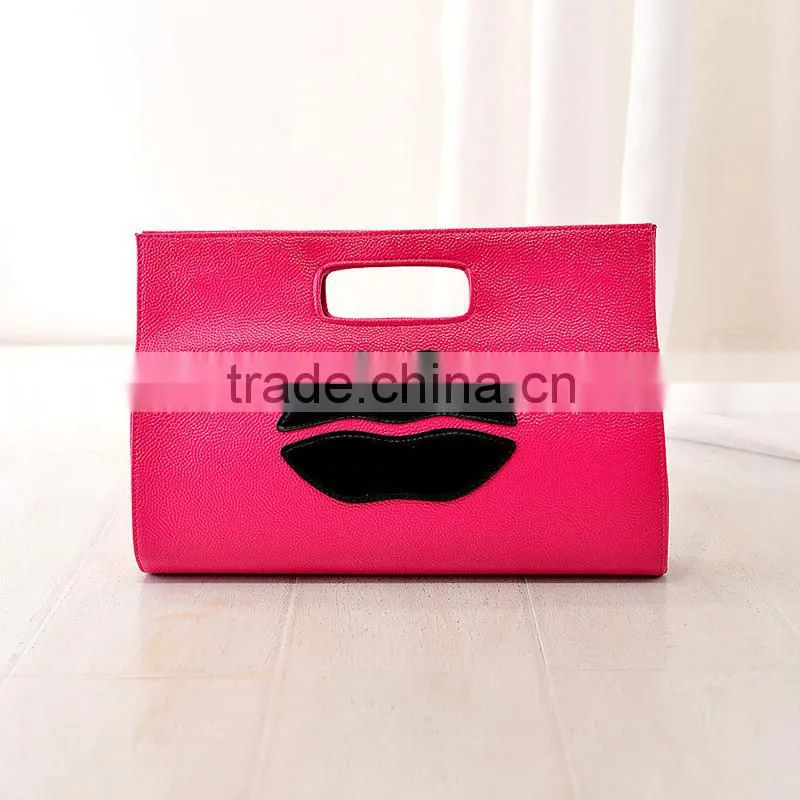 Newest fashion lips pu evening handbags for women
