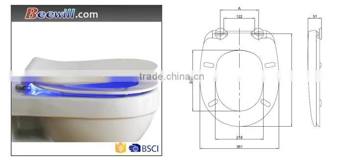 LED light duroplast toilet seat with take off hinge