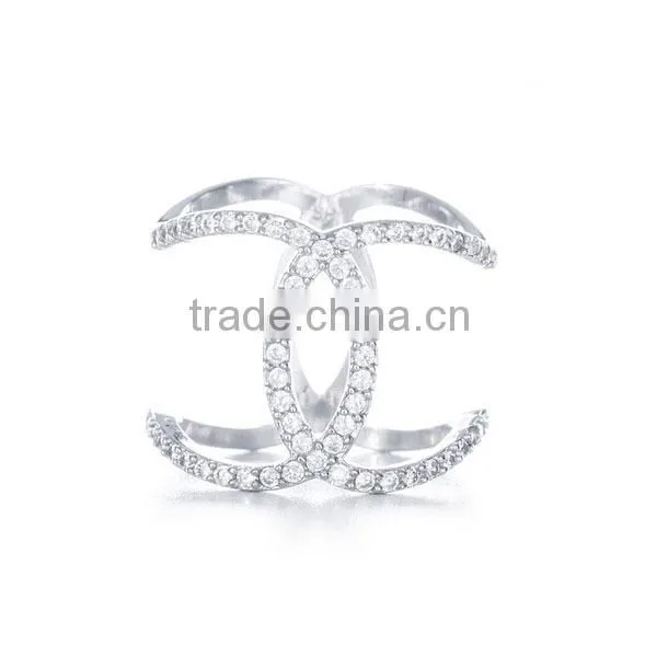 Customized 925 sterling silver Interlocking curve CZ double band