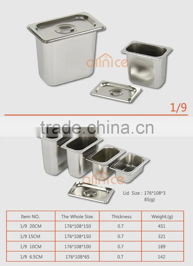 Stainless steel #201 Food Gn pan with 0.5/0.7/1.0mm thickness Stainless Steel Anti-Jam Steam Table Pan,Full size