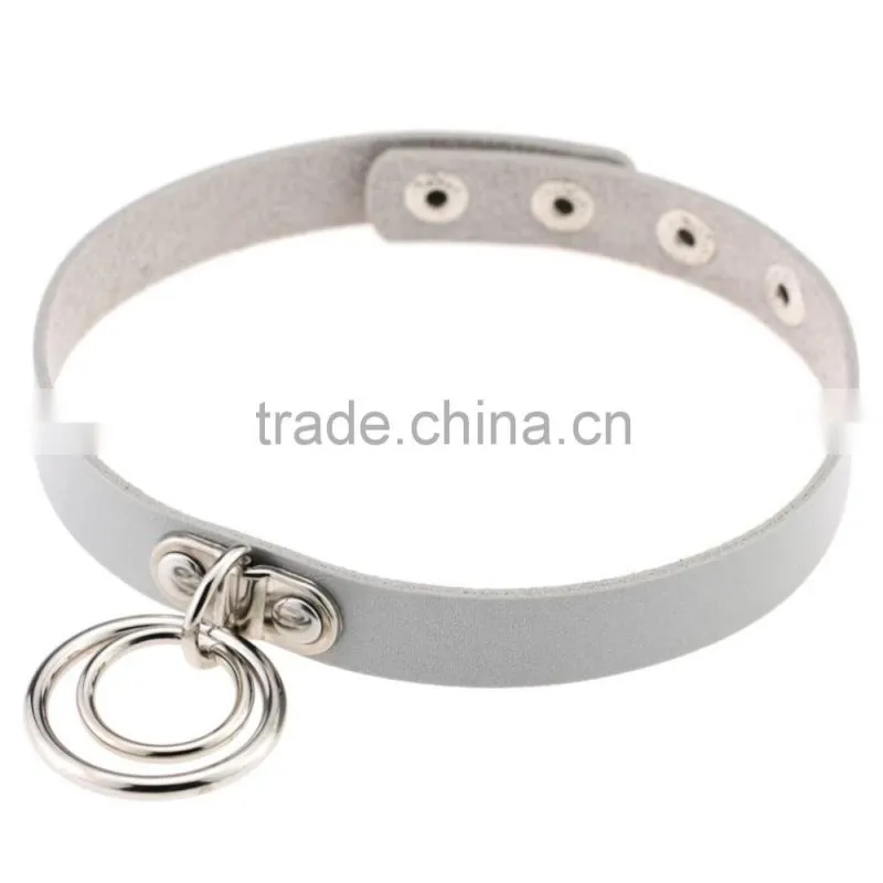 Hot Sale Fashion Sexy Punk Gothic Leather Choker necklace Round Metal Pendant Buckle Collar Anime Necklaces
