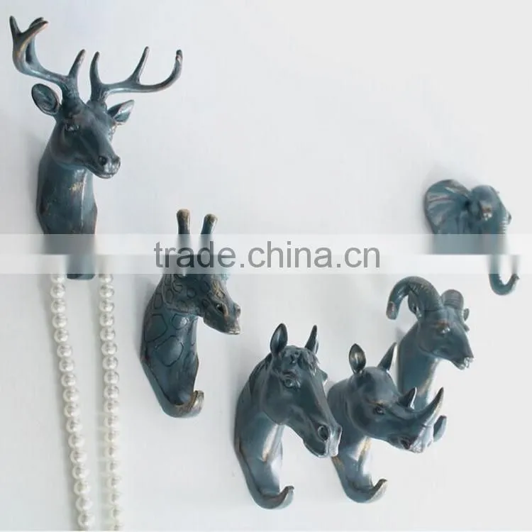 Polyresin elephant head for wall decoration hook animal head wholesale