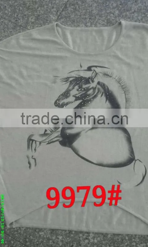 Printing the horse and hot drilling technology of girls sweater 9979#
