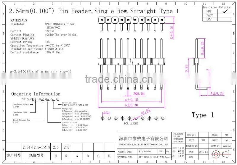 2.54mm Pitch Double Layer Single Row Angle Pin Header connector
