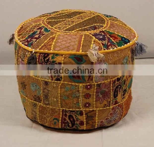 Antique Bohemian Pouf Patchwork Sari Bean Bag Indian Seating Cushion Vintage Ottoman