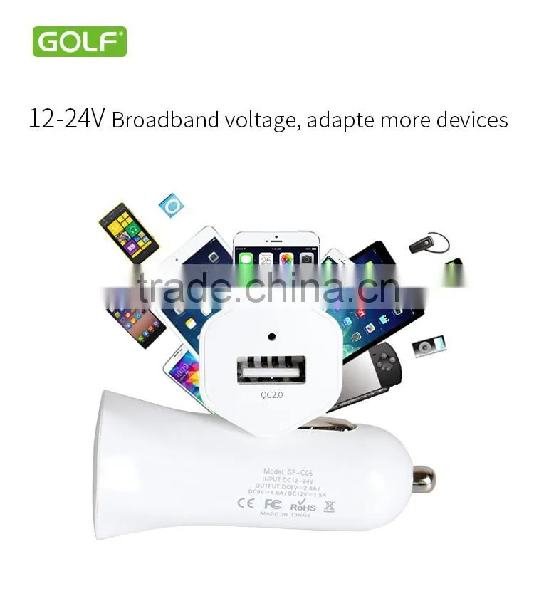 GOLF good quolity qc2.0 car charger hot new products for 2015 12v qc 2.0 car battery charger for mobile phone