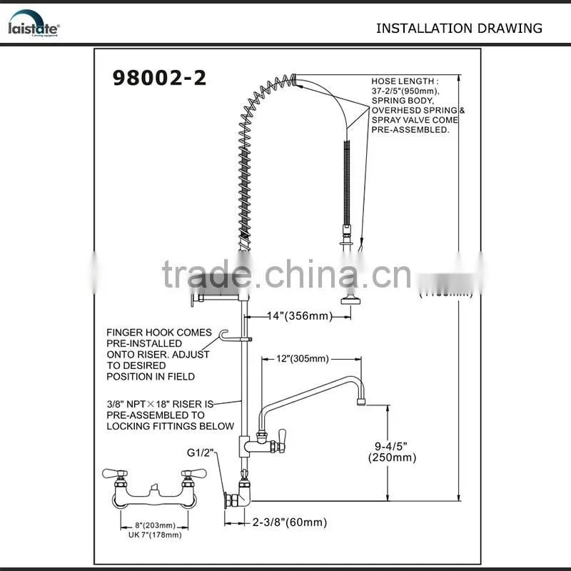 Commercial Kitchen 8''(203mm) Center Wall Mounted Pre-Rinse Unit With Add on Faucet (98002-2)