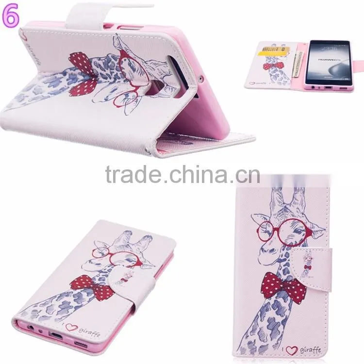 2016 New Colorful Pattern PU Leather Phone Bag Case for Huawei Ascend P9 P9 lite magnetic Book Cover With Card Slot