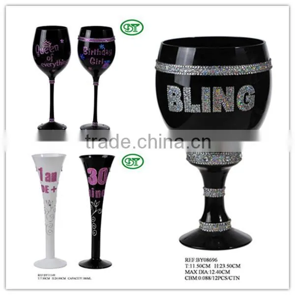 clear decorative blown glass wine bottles with pink powder