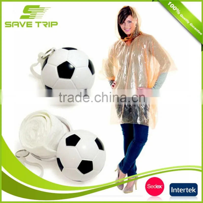 Printed LOGO Mini PE Plastic Rain Poncho Ball with Keyring