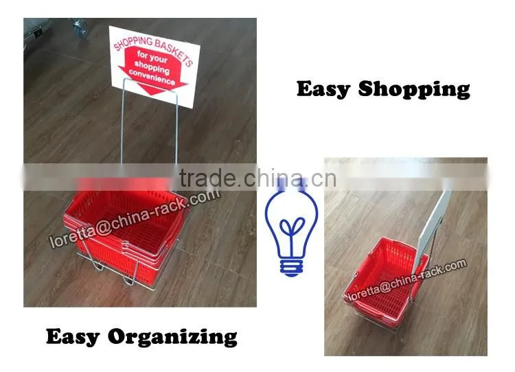 Plastic Shopping Basket Metal Frame, Basket Metal Display Stand, Wire Metal Organizer for Supermarket Basket