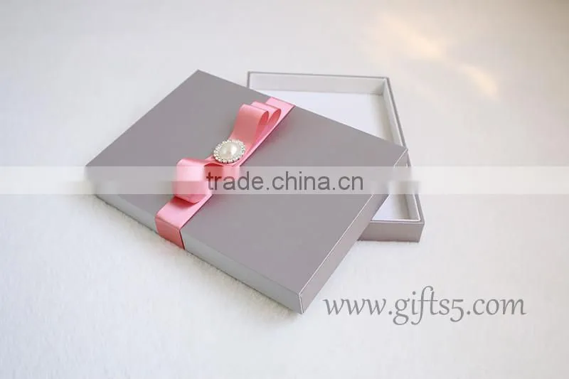 Custom handmade wedding invitation box with ribbon