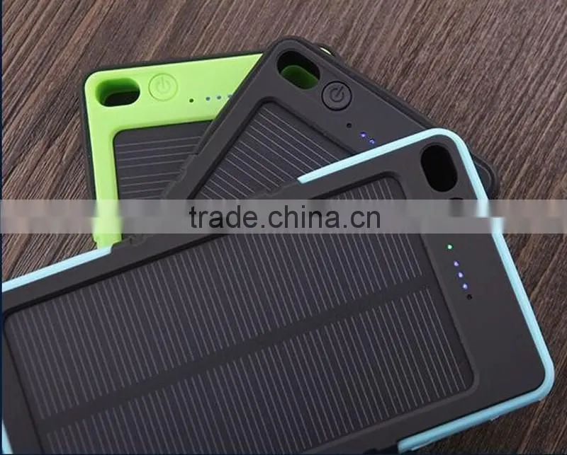 Water proof mini solar power bank 5000mah with Hanging hole and super led light