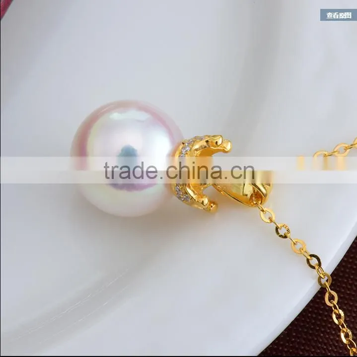 8-8.5mm AAA crown shaped pure natural pearl pendant, 18K gold pearl pendant, Akoya pearl pendant