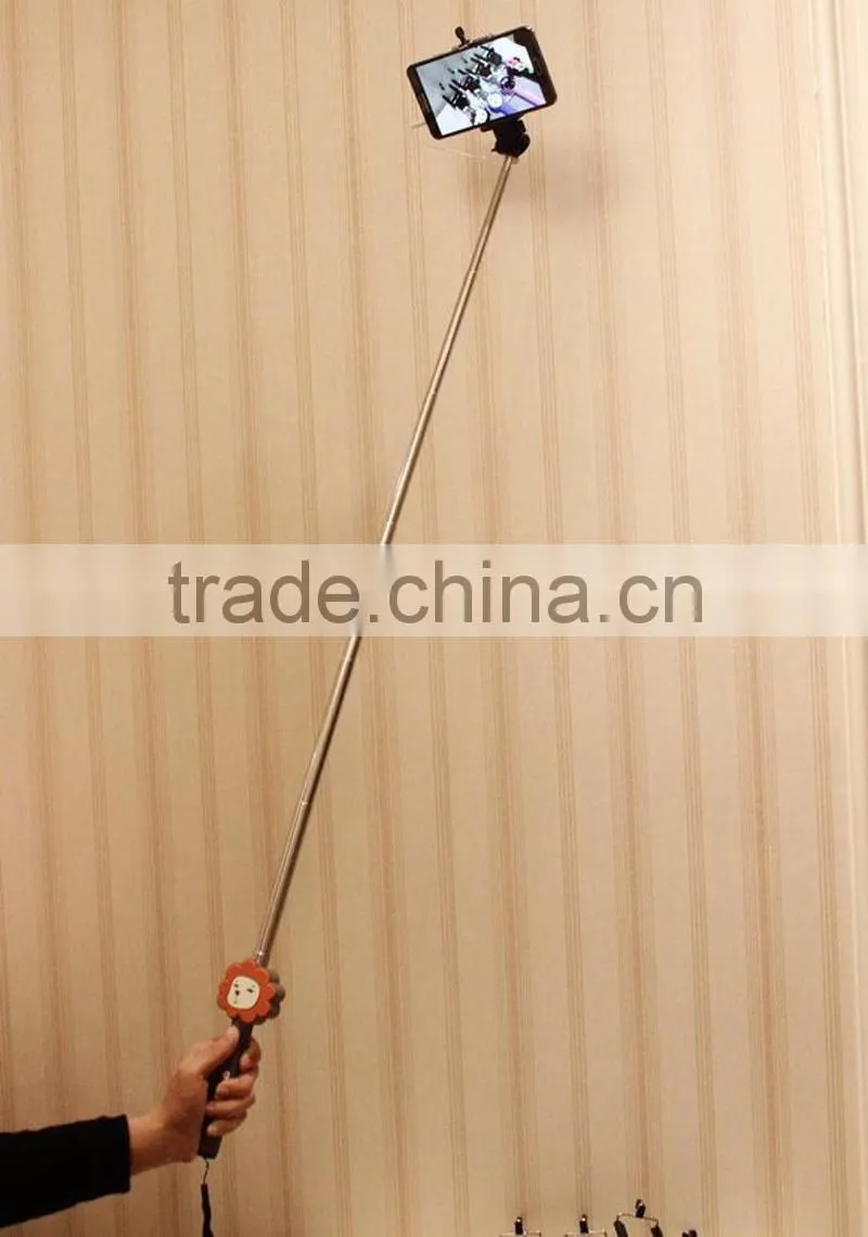 Most popular extendable cartoon selfie stick Wired monopod selfie stick for Smart phones and digital cameras