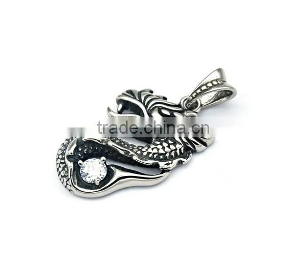 Classic Mens Silver Charm Necklace Punk Stainless Steel Dragon Pendant Casting Jewelry