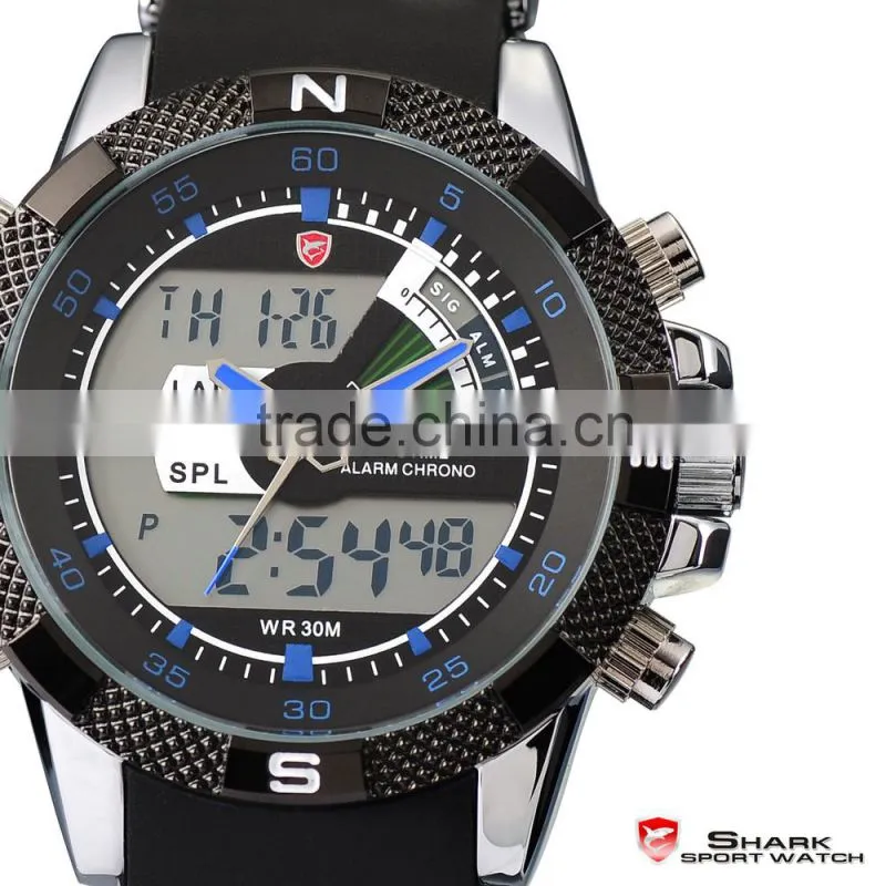 Shark Digital Day Date Blue Hands LED Mens Sports Analog Wrist Watch