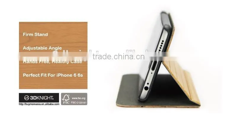 Natural Luxury Rosewood Full Wood Phone Bumper Case, Smooth Leather Wooden Stand Flip Bamboo Phone Case for iPhone 6 6s Plus