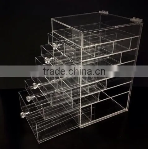 Deluxe Diamond Handle Clear Acrylic Makeup Organizer 5 6 7 Drawer Kardashian-style Storage Box Cube Case w Flip Top Quality