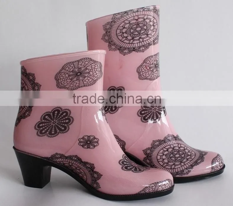 Beauty high heel rain boot pvc rain shoes for women