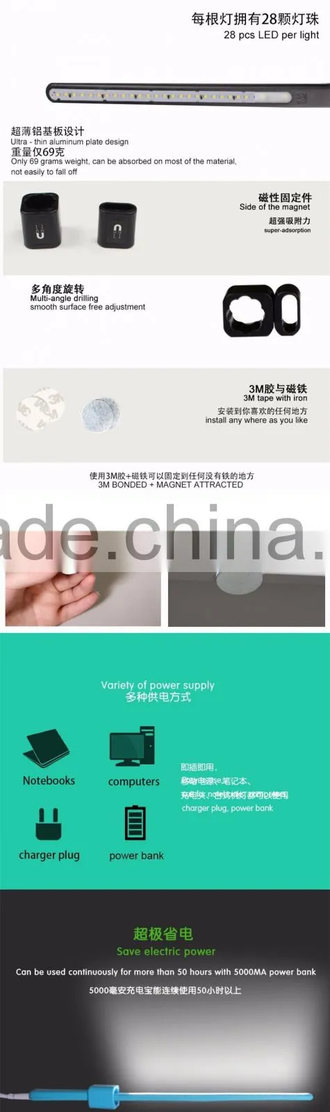 New Arrival Portable Lighting Lamp Of Bookshelf, USB Charge LED Night Light