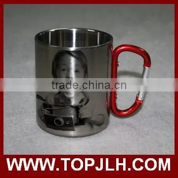 Cheap promotional sports carabiner stainless steel mug for sublimation