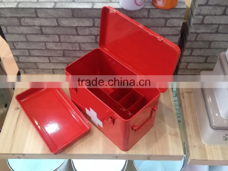 Home Retro Style Cross Tin Box Vintage Red Metal First Aid Kit Emergency Cabinet