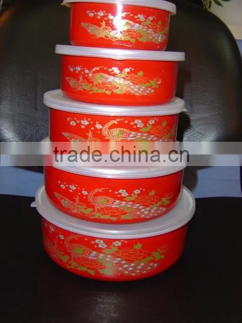 enamel storage bowl mixing bowl salad bowl food container enamel bowl with PP lid