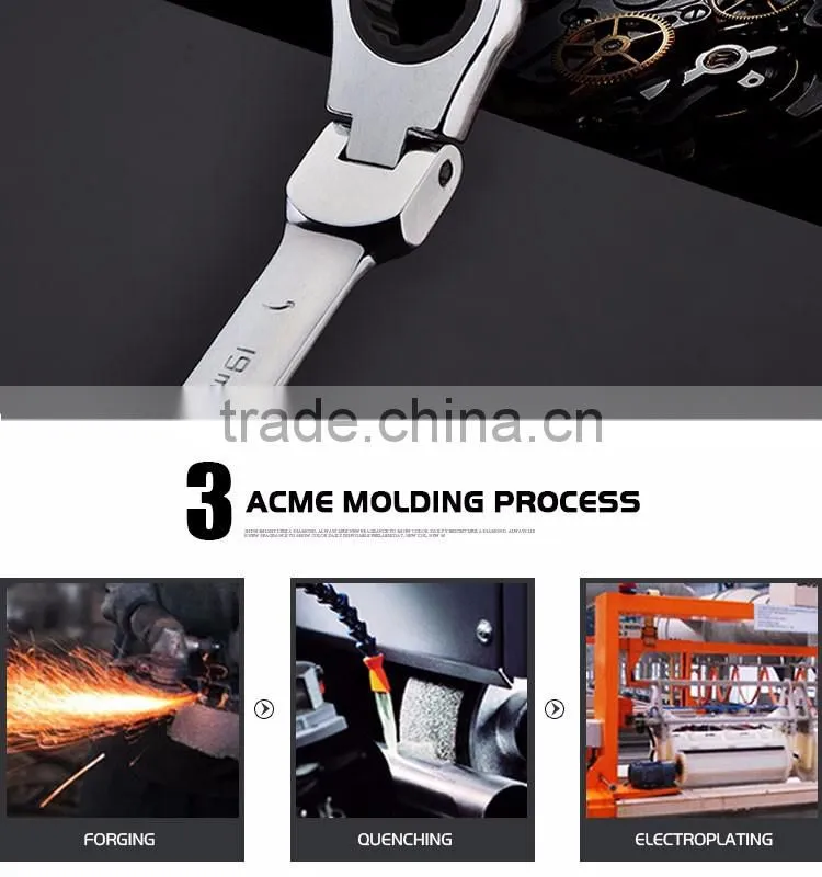 Professional 15mm Chrome Vanadium Flexible Combination Ratchet Wrench Set