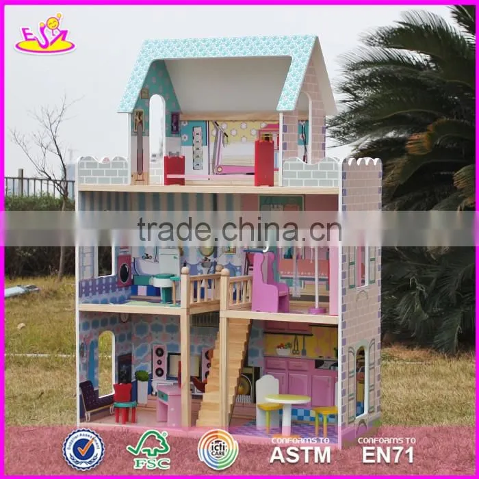 2017 new design lovely pretend play wooden girls dollhouse W06A161