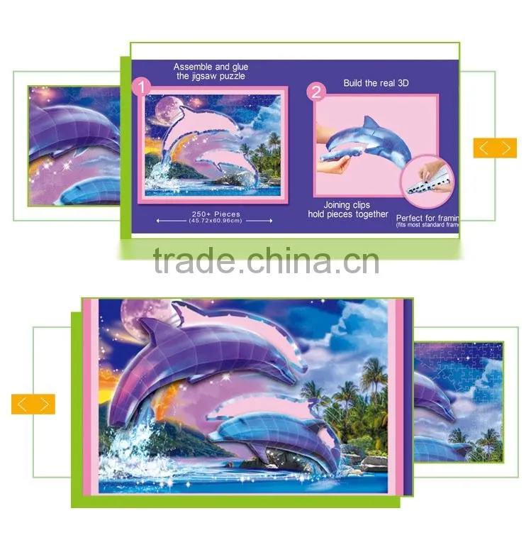 Children 3D dolphin toy diy paper board jigsaw puzzle frames