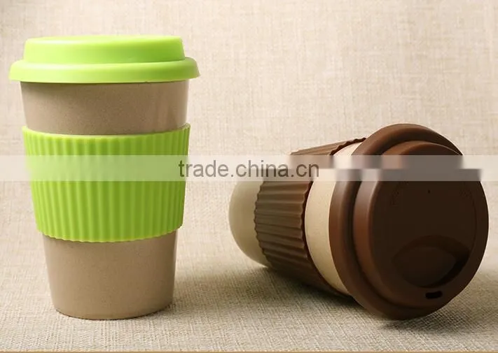 organic natural rice husk mug and cups with silicone lid+sleeve