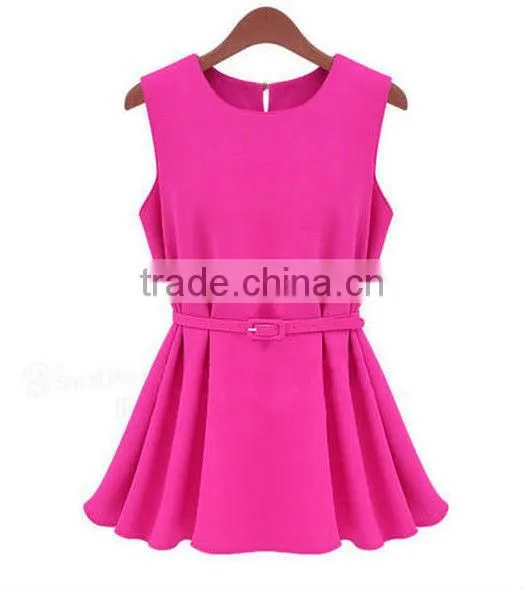 top fashion lady's elegant sleeveless t-shirt with belt