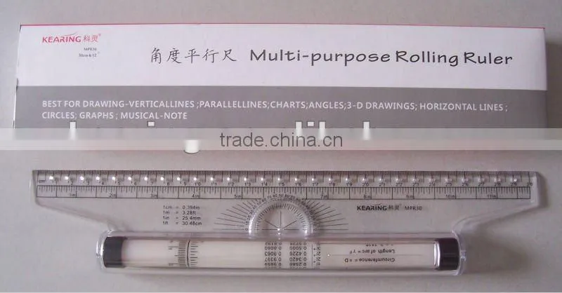 High quality single package plastic parallel rolling ruler with 30cm&12 inch for measuring