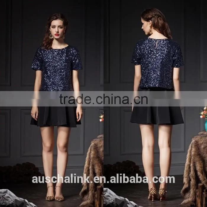 latest design summer hot sequin lady office t shirt low price
