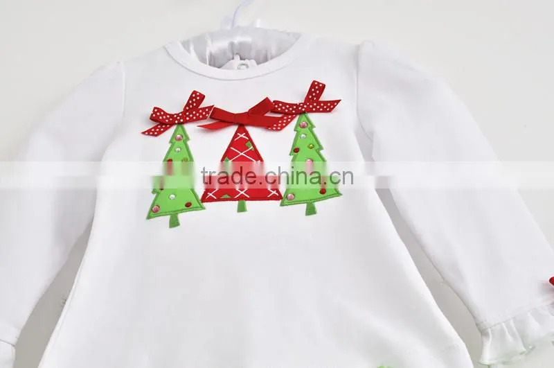 Christmas hot sale latest design Xmas tree applique girl outfit