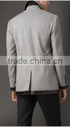 2017 Men Coat offwhite color black hem joint fashion design
