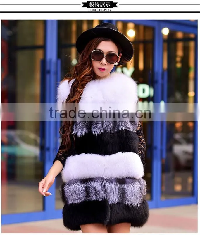 High quality hot sales type whole fox fur skin long multi color vest winter coat warms