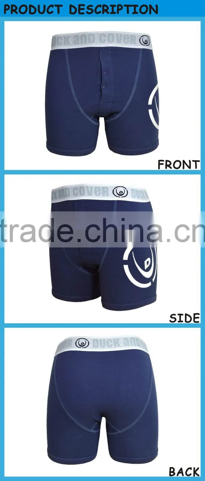 Navy Blue Mens Modal Boxer Brief for Men with Custom Elastic Waistband