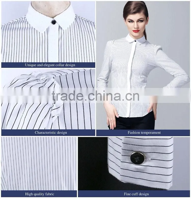 2015 Stylish Ladies Strip Long Cotton Shirts For Girls