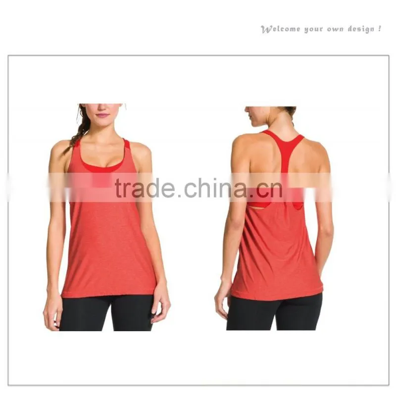 Body Fitted Yoga Y Back Tank Top With Striped Build-in Bra Inside Gym tank top