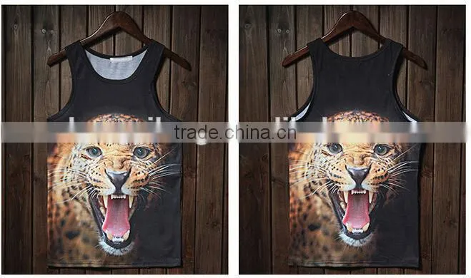 custom hot sale popular men's singlet with dog ,tiger printing