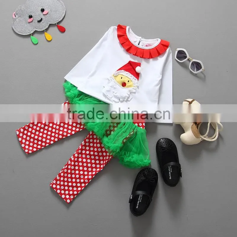 2015 Christmas Santa Cotton Little Girls Boutique Remake Clothing Sets
