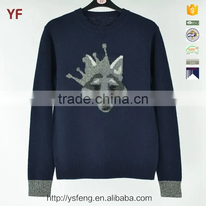 deep blue cheap Intarsia Pullover Man' Sweater design