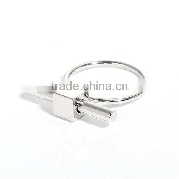 Copper Unadjustable Rings Silver Tone Cube