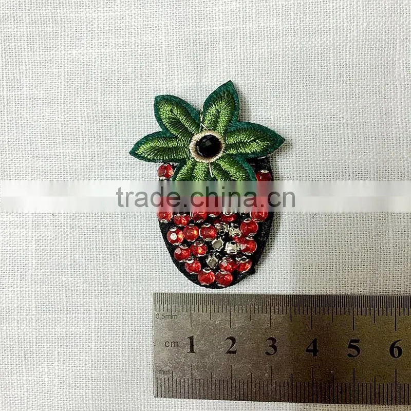 High quality rhinestone beaded Pineapple Hawaiian Tropical Fruit Plant Beaded Iron On Applique Patch