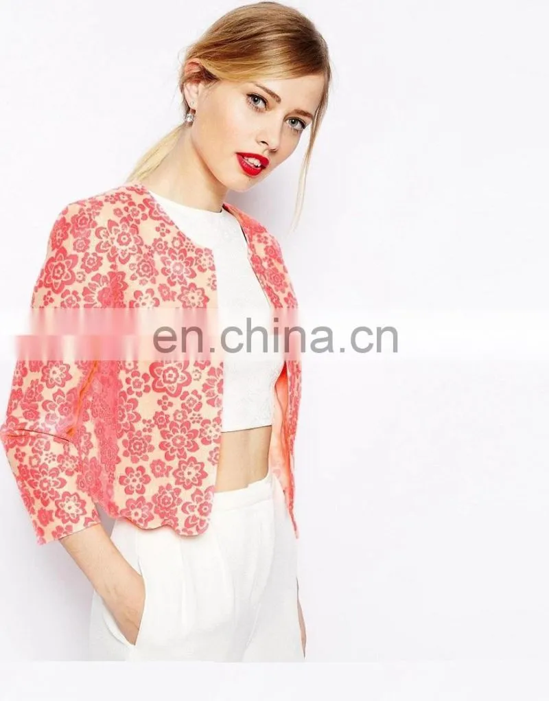 2015 Hot sale women blazer latest fashion ladies casual dresses for flower jacquard suit jacket
