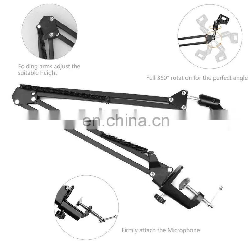 Professional Microphone Stand, Flodable Mic Stand Mic Arm Suspension Boom Scissor Arm Stand for Radio Broadcasting Studio